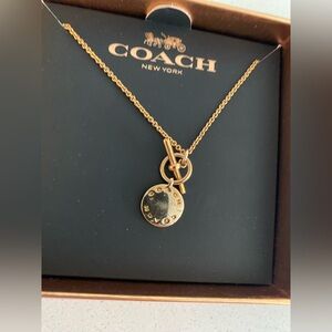 Coach necklace engraved gold plated lariat NIB
